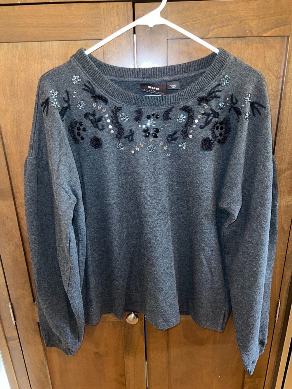 Maeve by Anthropologie Gray Rhinestone Crystal Beaded Embellished Sweater L